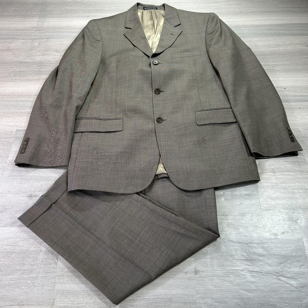 Andrew Fezza Suit Mens 42R Jacket 34x31 Pants Gray Wool Check 2 Piece Business